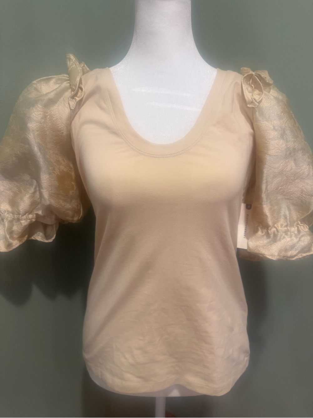 Anthropologie Puff-Sleeve Scoop Neck Top in Pale Cream